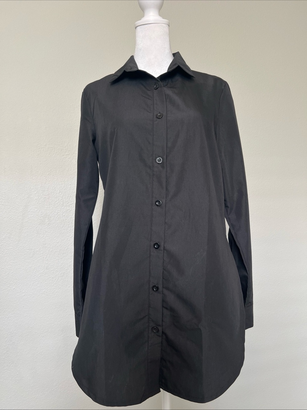 SHEIN Black Button Up Long Sleeve Collared Shirt Dress Size Small